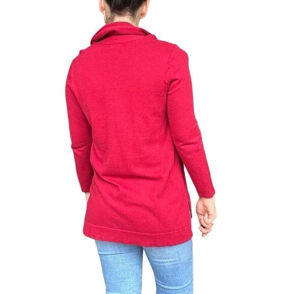 J. Jill Red Cowl Neck Tunic Pullover Sweater Women Size Small Fall Cotton Blend - Picture 4 of 7